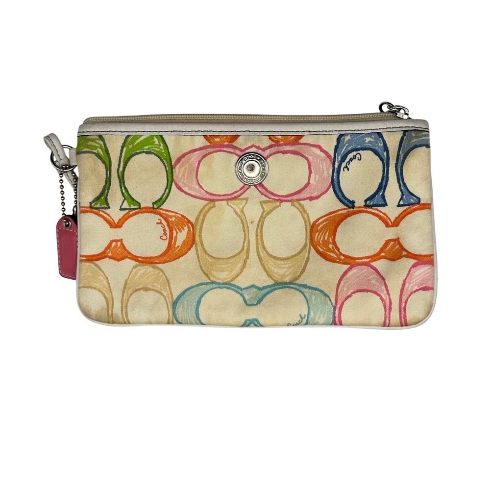 Coach Y2K Poppy Hampton‎ Signature C Scribble Logo Canvas Wristlet Pouch